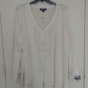Roaman's New Beautiful, Elegant Ivory Lace Chiffon Blouse Size 30W